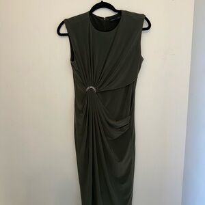 White House Black Market Olive Midi Dress with Ring Detail